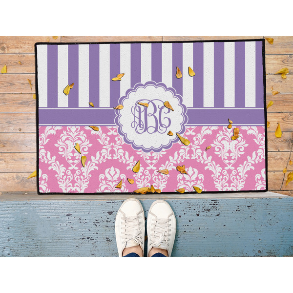 Pink & Purple Damask Door Mat - LIFESTYLE (Med)
