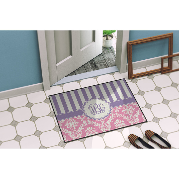 Pink & Purple Damask Door Mat Lifestyle