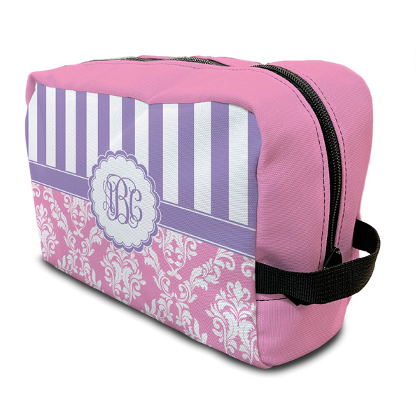 Custom Pink & Purple Damask Toiletry Bag / Dopp Kit (Personalized)