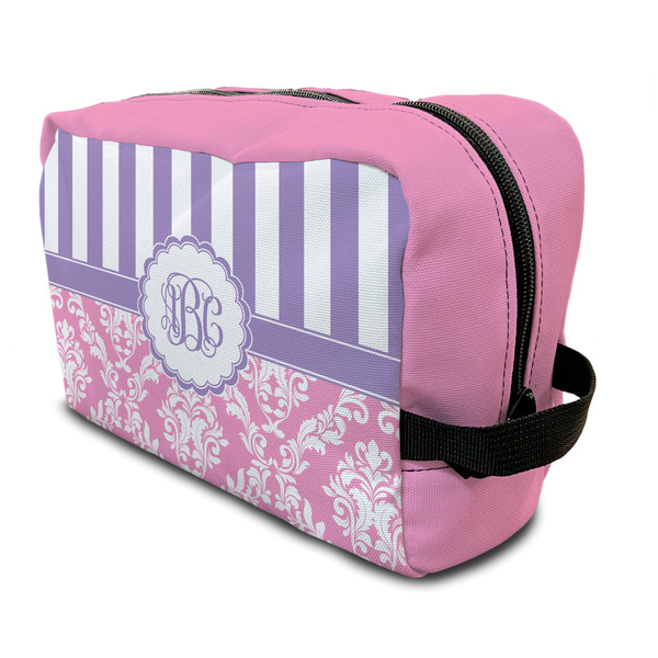 Custom Pink & Purple Damask Toiletry Bag / Dopp Kit (Personalized)
