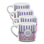 Pink & Purple Damask Double Shot Espresso Cups - Set of 4 (Personalized)