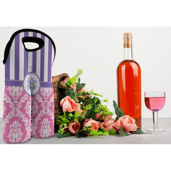 Pink & Purple Damask Double Wine Tote - LIFESTYLE (new)