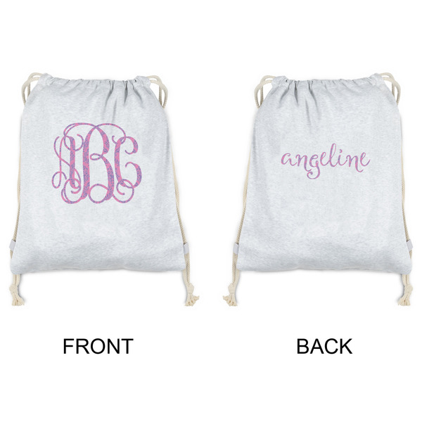 Pink & Purple Damask Drawstring Backpacks - Sweatshirt Fleece - Double Sided - APPROVAL