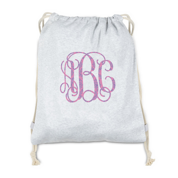 Custom Pink & Purple Damask Drawstring Backpack - Sweatshirt Fleece - Single Sided (Personalized)