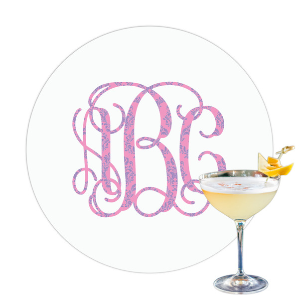 Custom Pink & Purple Damask Printed Drink Topper - 3.25" (Personalized)