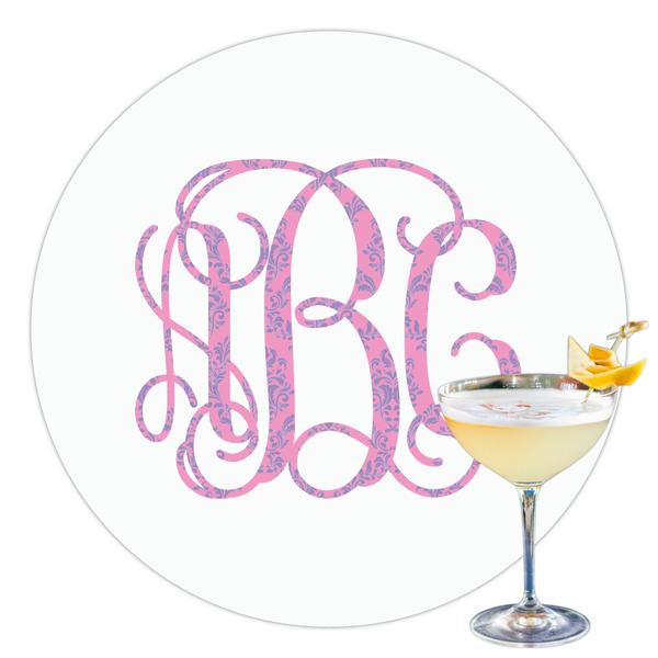 Custom Pink & Purple Damask Printed Drink Topper - 3.5" (Personalized)