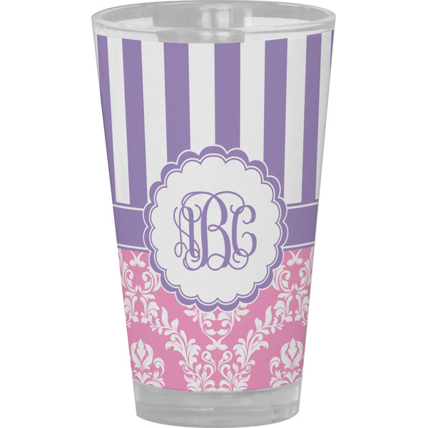 Custom Pink & Purple Damask Pint Glass - Full Color (Personalized)