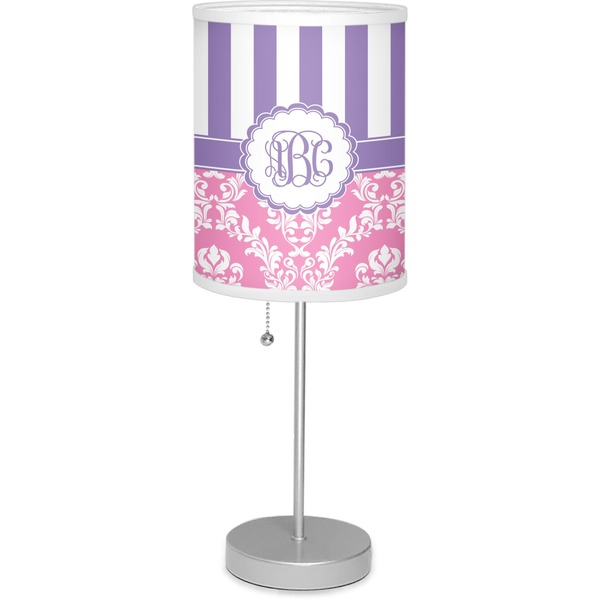 Custom Pink & Purple Damask 7" Drum Lamp with Shade Polyester (Personalized)