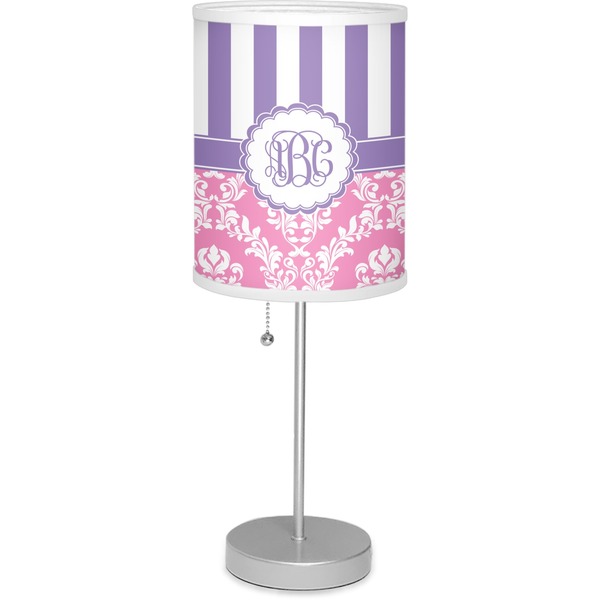 Custom Pink & Purple Damask Lamp with Drum Shade (Personalized)