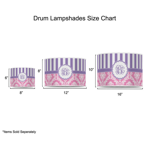 Pink & Purple Damask Drum Lampshades - Sizing Chart