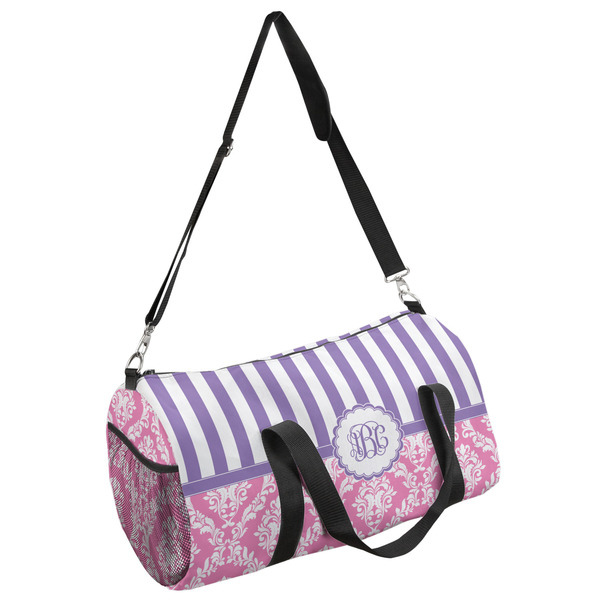 Custom Pink & Purple Damask Duffel Bag (Personalized)