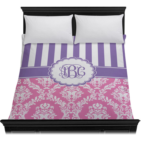Pink & Purple Damask Duvet Cover - Queen - On Bed - No Prop