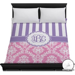 Pink & Purple Damask Duvet Cover - Full / Queen (Personalized)