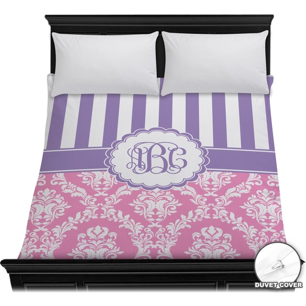 Custom Pink & Purple Damask Duvet Cover - Full / Queen (Personalized)
