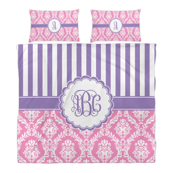 Pink & Purple Damask Duvet Cover Set - King - Alt Approval