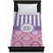 Pink & Purple Damask Duvet Cover - Twin - On Bed - No Prop