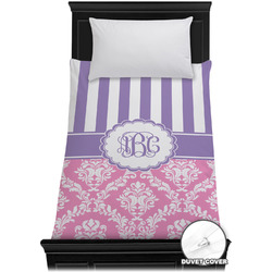Pink & Purple Damask Duvet Cover - Twin XL (Personalized)