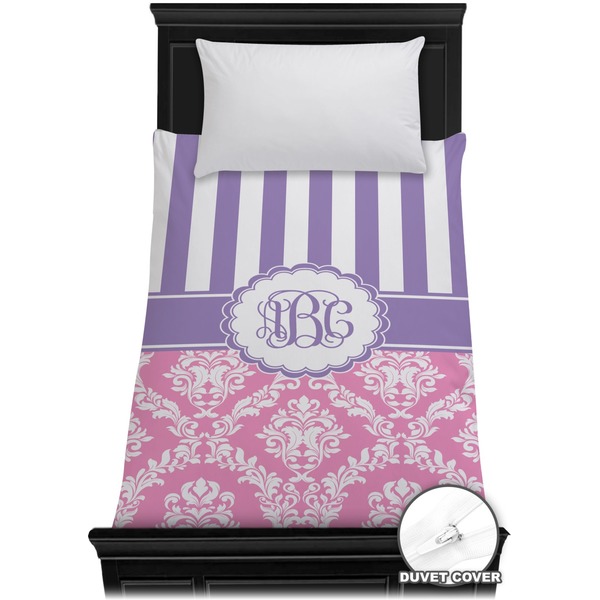 Custom Pink & Purple Damask Duvet Cover - Twin (Personalized)