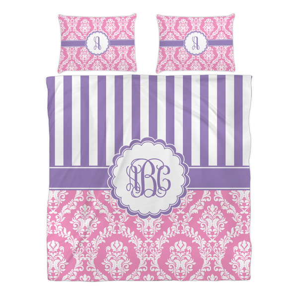 Pink & Purple Damask Duvet cover Set - Queen - Alt Approval