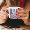 Pink & Purple Damask Espresso Cup - 6oz (Double Shot) LIFESTYLE (Woman hands cropped)