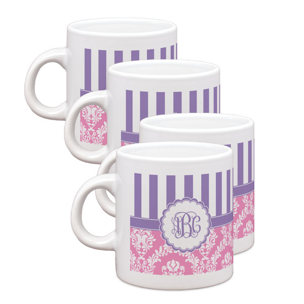 Custom Pink & Purple Damask Single Shot Espresso Cups - Set of 4 (Personalized)