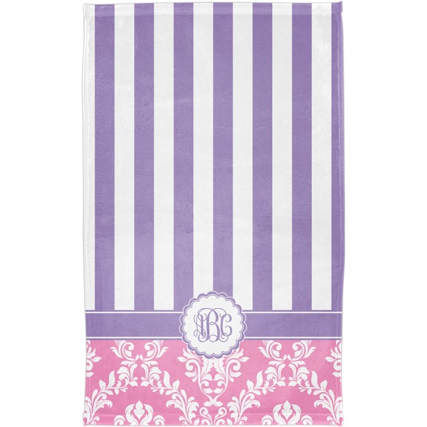 Pink & Purple Damask Finger Tip Towel - Full View