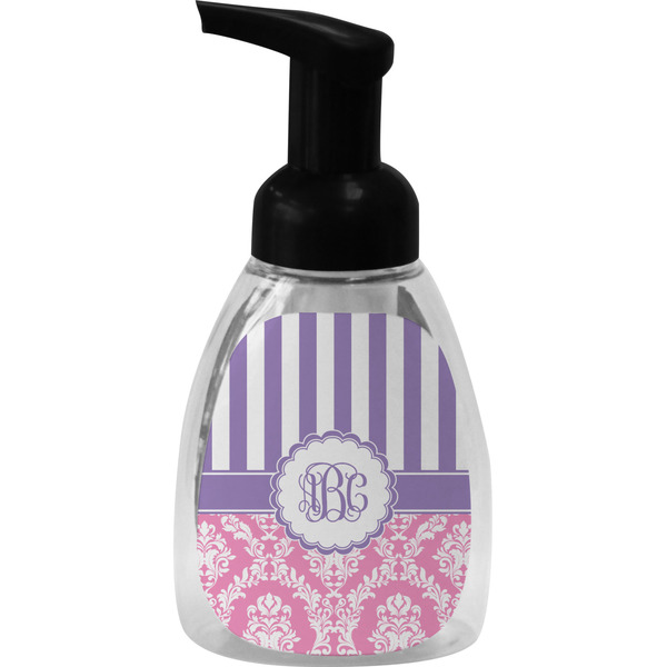 Custom Pink & Purple Damask Foam Soap Bottle - Black (Personalized)