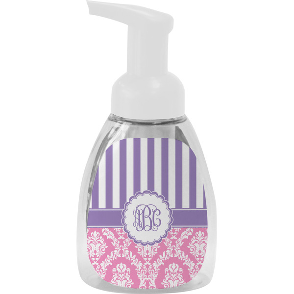 Custom Pink & Purple Damask Foam Soap Bottle - White (Personalized)