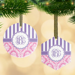 Pink & Purple Damask Flat Glass Ornament w/ Monogram