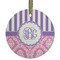 Pink & Purple Damask Frosted Glass Ornament - Round
