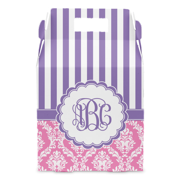 Pink & Purple Damask Gable Favor Box - Front