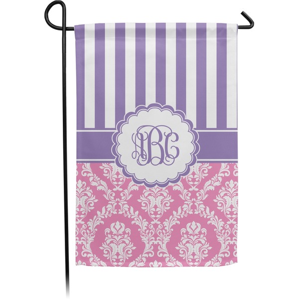 Custom Pink & Purple Damask Small Garden Flag - Double Sided w/ Monograms