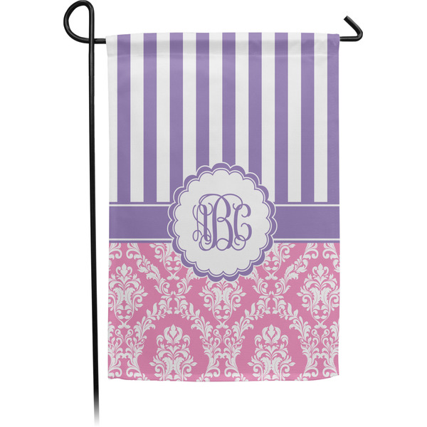 Custom Pink & Purple Damask Small Garden Flag - Single Sided w/ Monograms