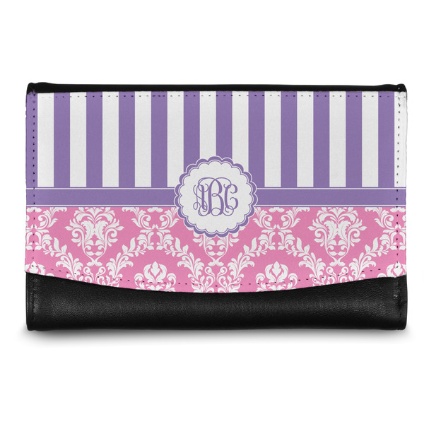 Custom Pink & Purple Damask Genuine Leather Women's Wallet - Small (Personalized)