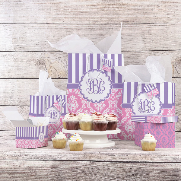 Pink & Purple Damask Gift Bags - In Context