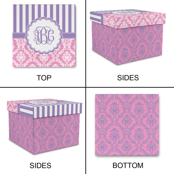 Pink & Purple Damask Gift Boxes with Lid - Canvas Wrapped - Large - Approval
