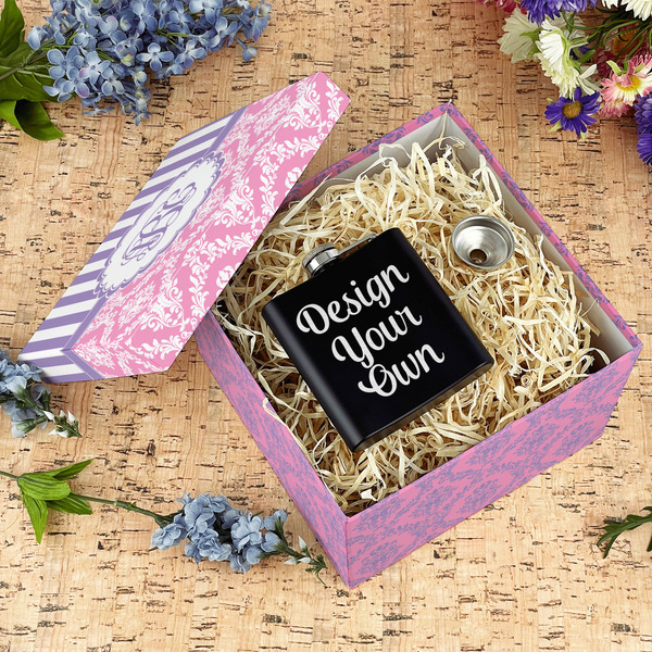 Pink & Purple Damask Gift Boxes with Lid - Canvas Wrapped - Large - In Context