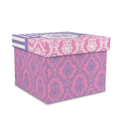 Pink & Purple Damask Gift Box with Lid - Canvas Wrapped - Medium (Personalized)