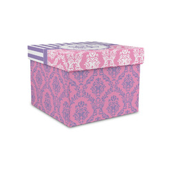Pink & Purple Damask Gift Box with Lid - Canvas Wrapped - Small (Personalized)
