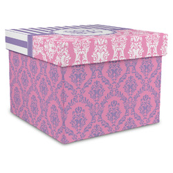 Pink & Purple Damask Gift Box with Lid - Canvas Wrapped - X-Large (Personalized)