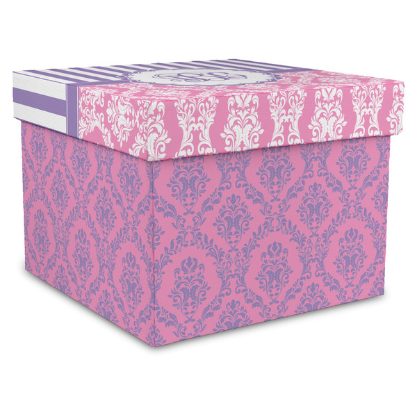 Custom Pink & Purple Damask Gift Box with Lid - Canvas Wrapped - X-Large (Personalized)