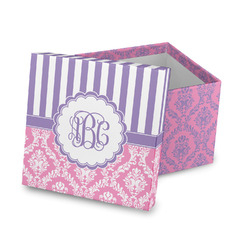 Pink & Purple Damask Gift Box with Lid - Canvas Wrapped (Personalized)