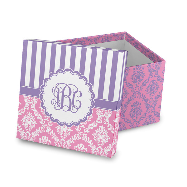 Custom Pink & Purple Damask Gift Box with Lid - Canvas Wrapped (Personalized)