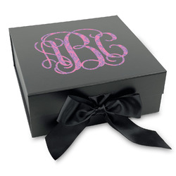 Pink & Purple Damask Gift Box with Magnetic Lid - Black (Personalized)