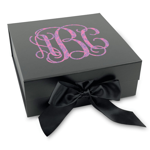 Custom Pink & Purple Damask Gift Box with Magnetic Lid - Black (Personalized)