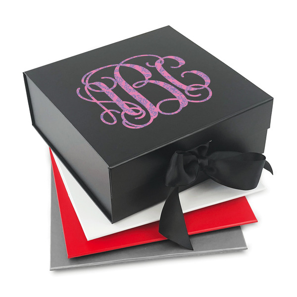 Custom Pink & Purple Damask Gift Box with Magnetic Lid (Personalized)
