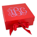 Pink & Purple Damask Gift Box with Magnetic Lid - Red (Personalized)