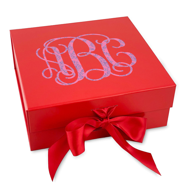 Custom Pink & Purple Damask Gift Box with Magnetic Lid - Red (Personalized)
