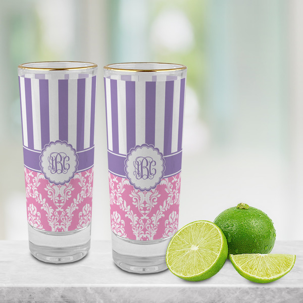 Pink & Purple Damask Glass Shot Glass - 2 oz - LIFESTYLE