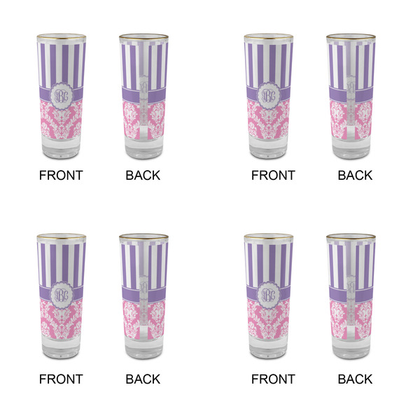 Pink & Purple Damask Glass Shot Glass - 2 oz - Set of 4 - APPROVAL